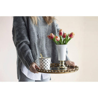 D4.5x8" Elliette Pedestal Vase - White/Gold