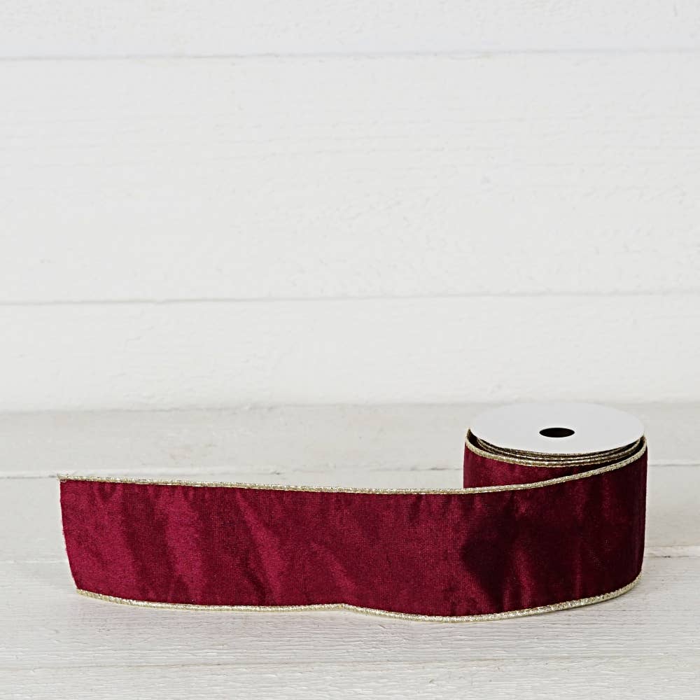 R32981-Wired Ribbon-Burgundy Velvet w. Gold back (4inW)