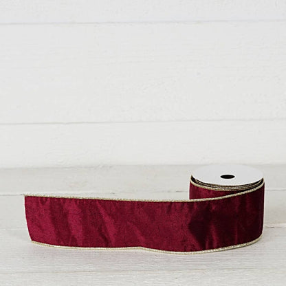 R32981-Wired Ribbon-Burgundy Velvet w. Gold back (4inW)