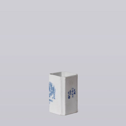 1920s Blue and White Porcelain Pheasant Square Vase