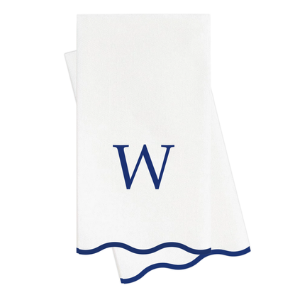W Initials Letter Monogram Paper Napkins - Blue and White Scalloped