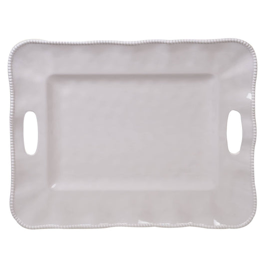 Perlette Cream Melamine Rect Tray w/Handles 19 in  x 15 in