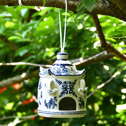 Bird House - White/Blue Chinoiserie Large Pagoda, 8 in.