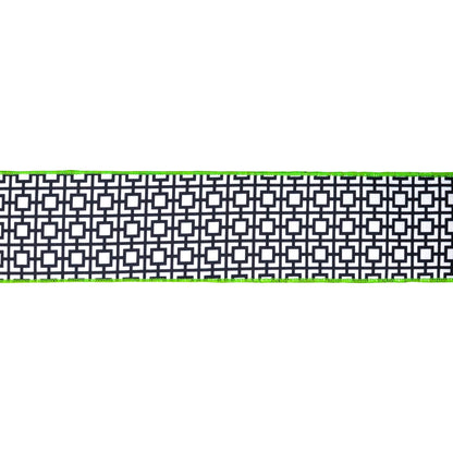 4" Wired Dupioni Ribbon | Black/White Breeze Block w/ Lime Green Backing | 10 Yard Roll