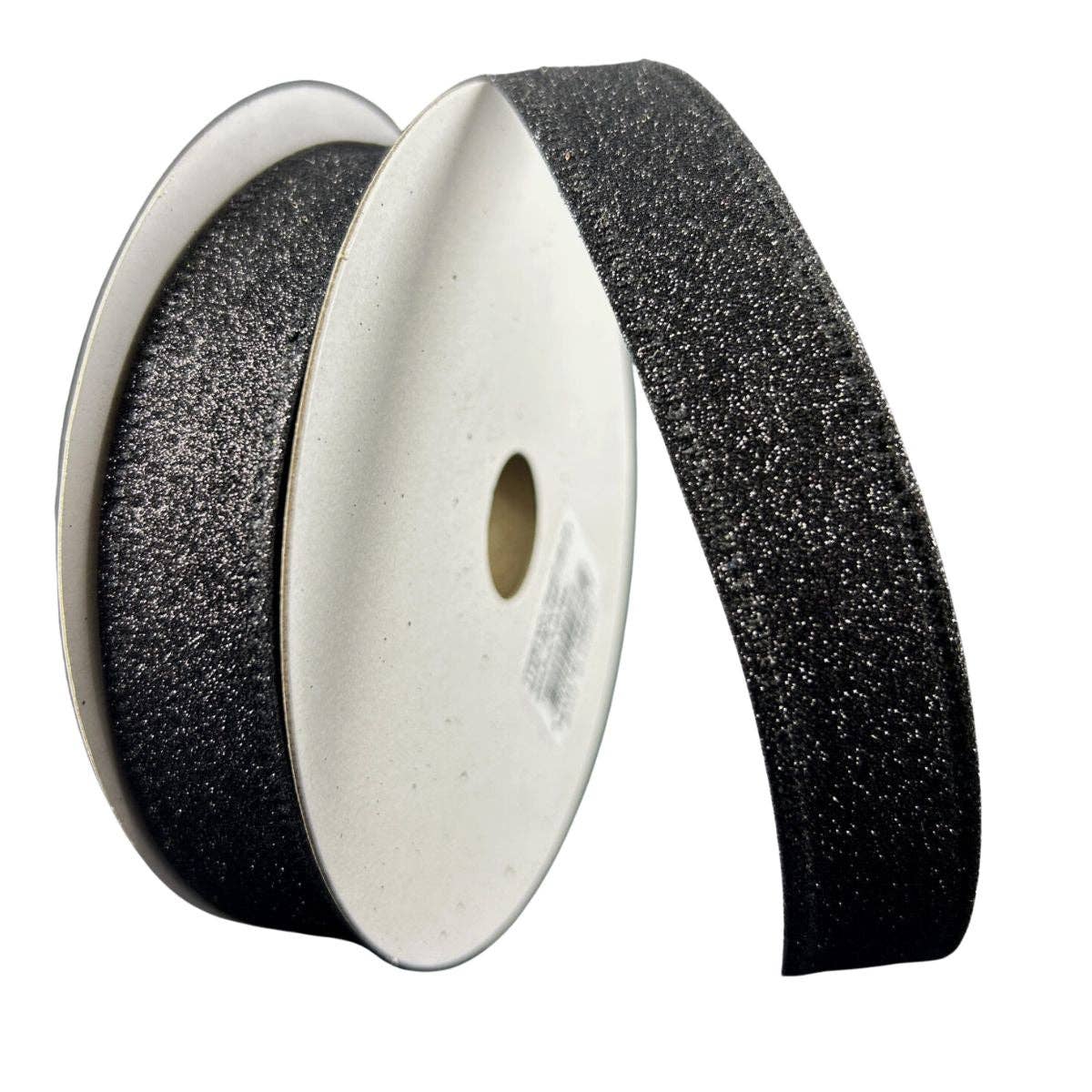 7/8 Inch Black All Flat Glitter Wired Ribbon 76467-05-21