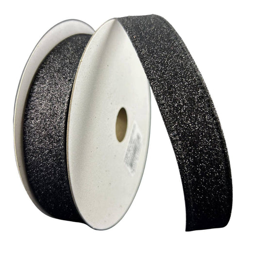 7/8 Inch Black All Flat Glitter Wired Ribbon 76467-05-21
