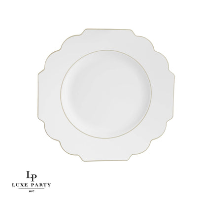 Scalloped Plastic Plates • White • Gold trim | 10 Pack