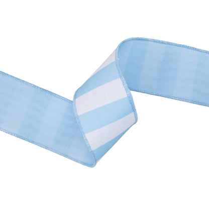 2 1/2" Wired Ribbon | Light Blue Horizontal Stripe w/ Blue Backing| 10 Yard Roll