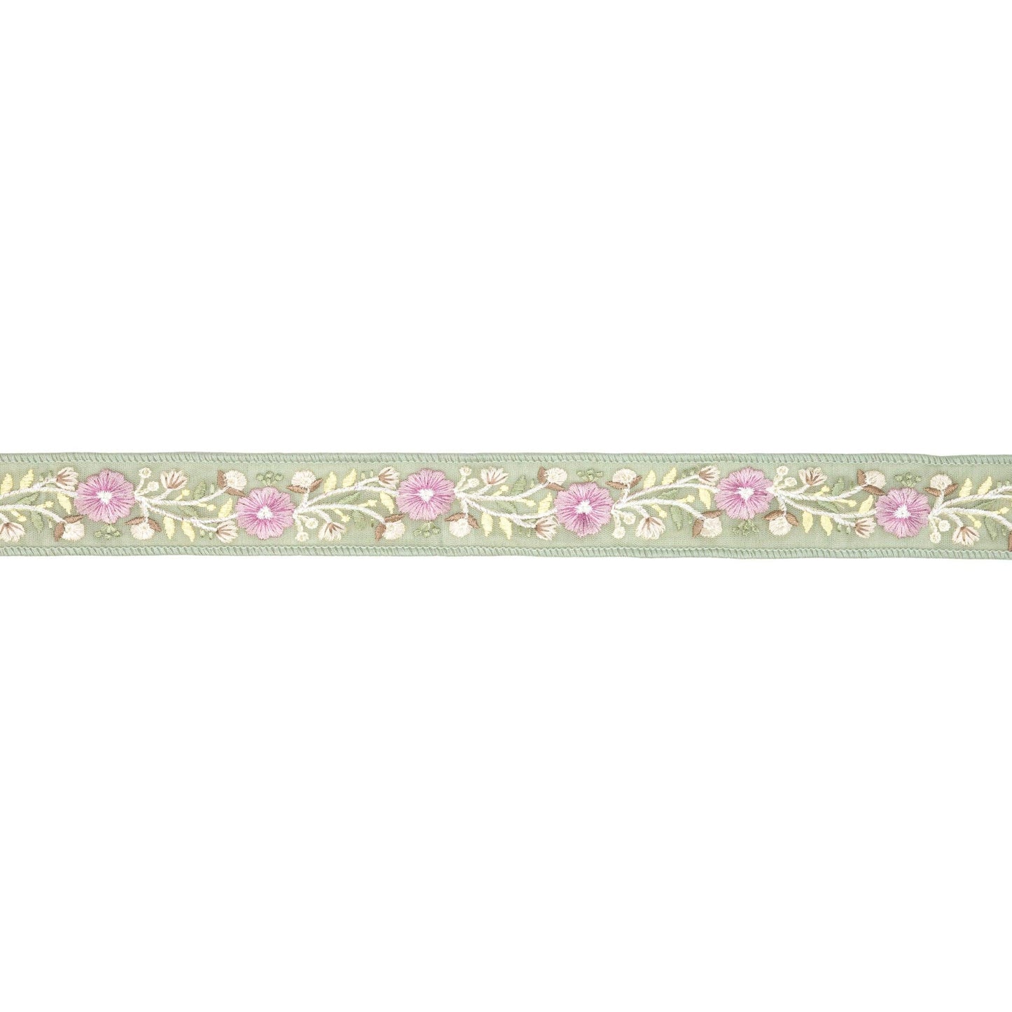 1 1/2" Wired Dupioni Ribbon | Green Flower Trim | 5 Yard Roll