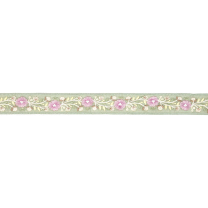 1 1/2" Wired Dupioni Ribbon | Green Flower Trim | 5 Yard Roll