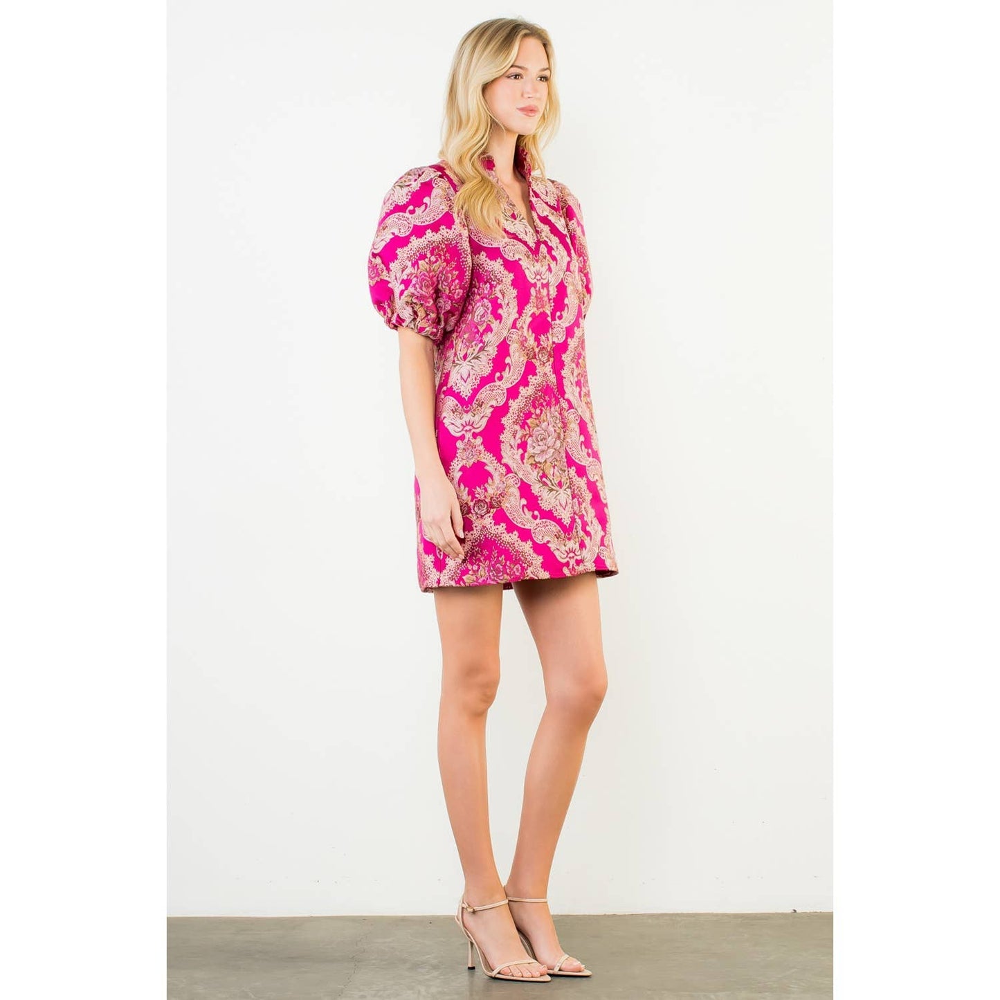 Puff Sleeve Floral Embroidery Detail Dress