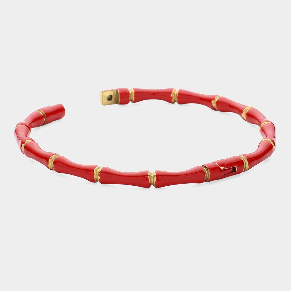 Enamel Bamboo Hinged Bangle Bracelet