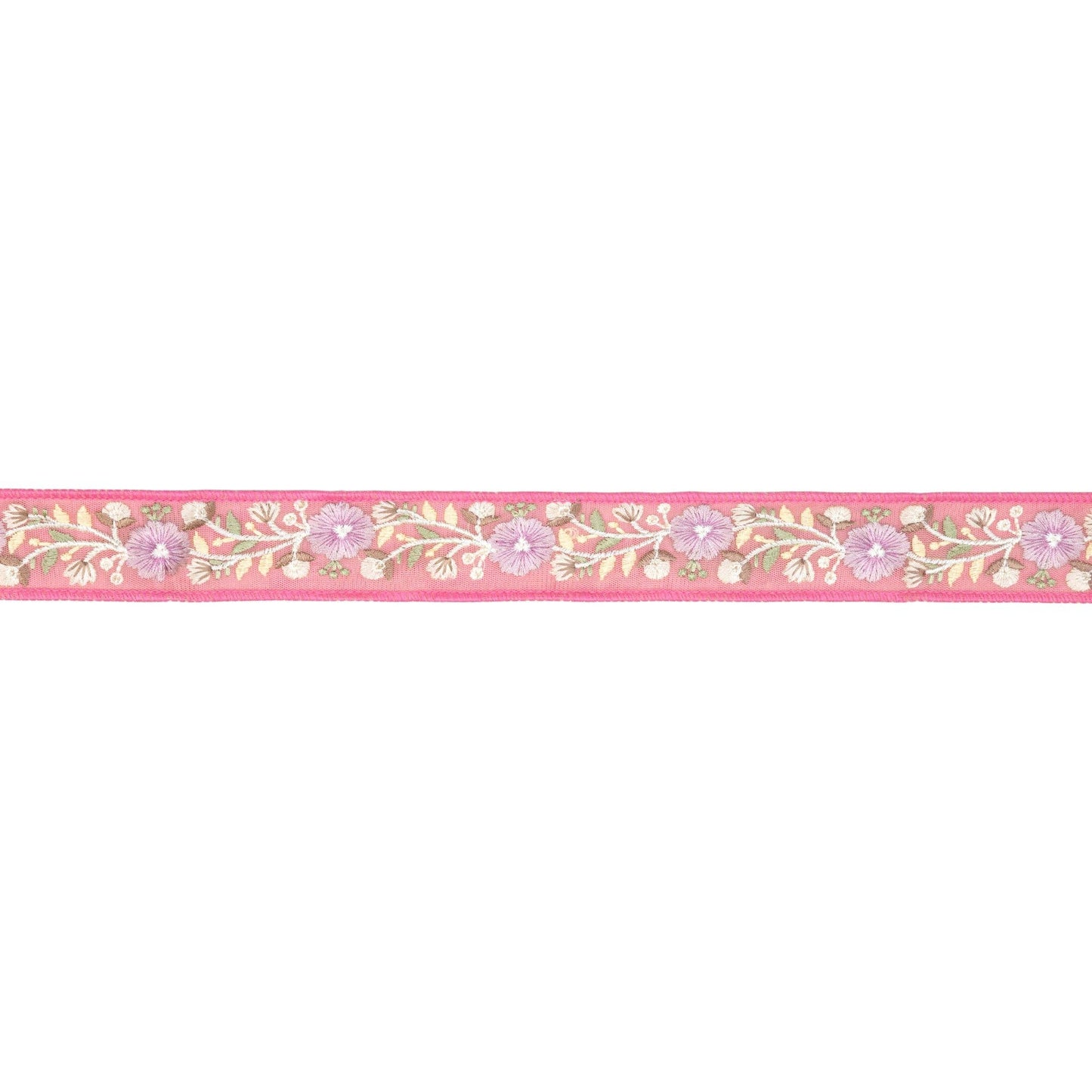 1 1/2" Wired Dupioni Ribbon | Pink Flower Trim | 5 Yard Roll