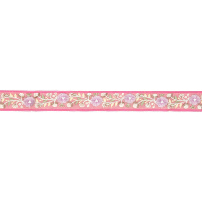 1 1/2" Wired Dupioni Ribbon | Pink Flower Trim | 5 Yard Roll