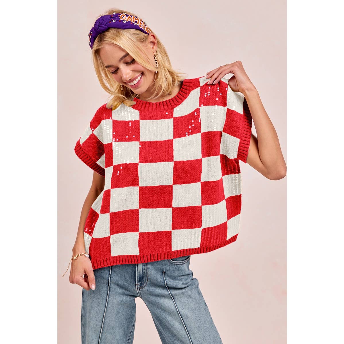 GAMEDAY THEME SEQUIN ALL-OVER SWEATER TOP