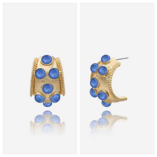 Vintage Gold & Cornflower Blue Statement Hoop Earrings