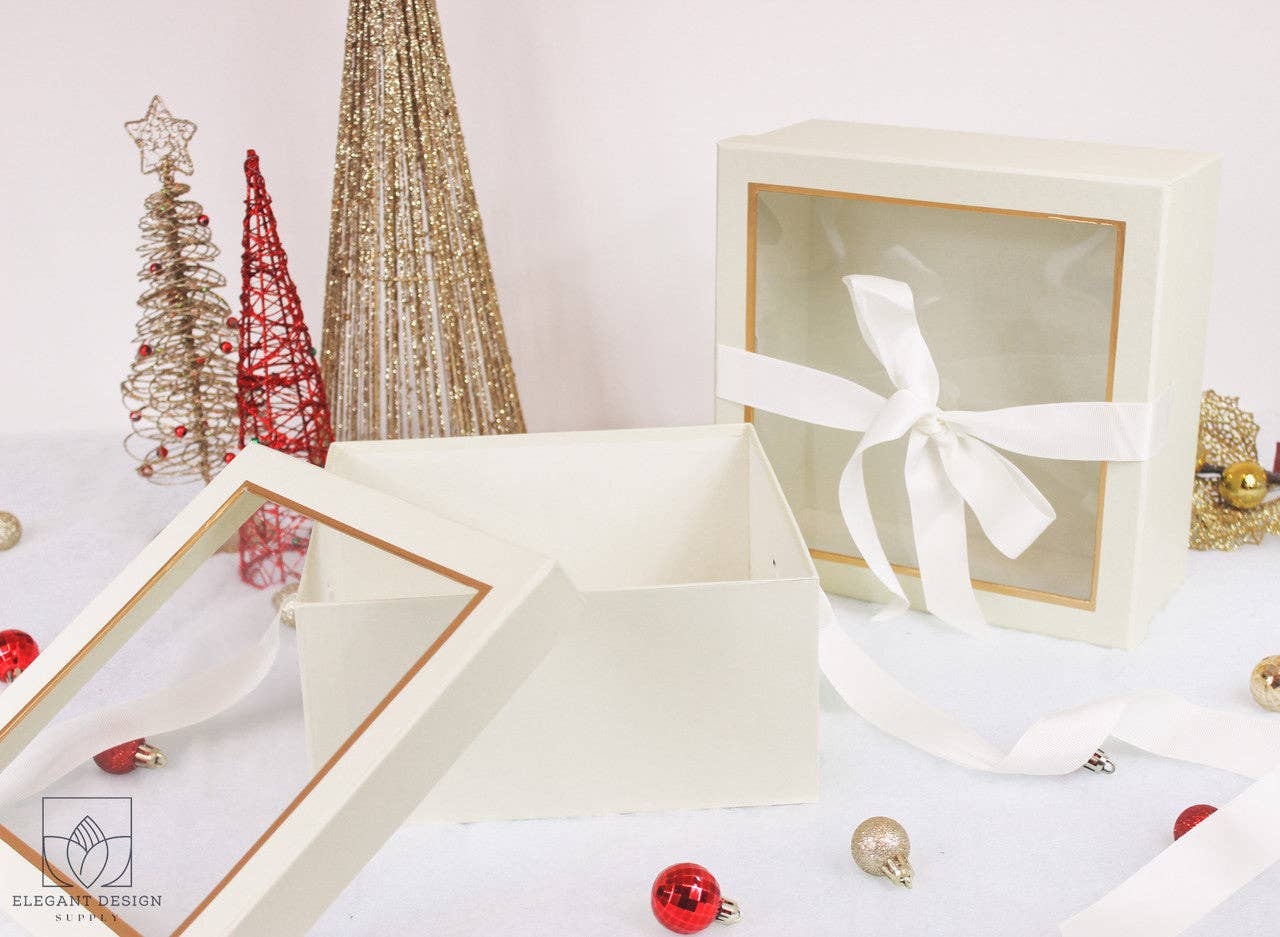 Square Gift Box with Clear Lid and Ribbon - Various Colors - For Luxury Flower/ Gift / Chocolate Strawberry Arrangements