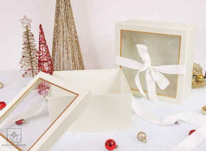 Square Gift Box with Clear Lid and Ribbon - Various Colors - For Luxury Flower/ Gift / Chocolate Strawberry Arrangements