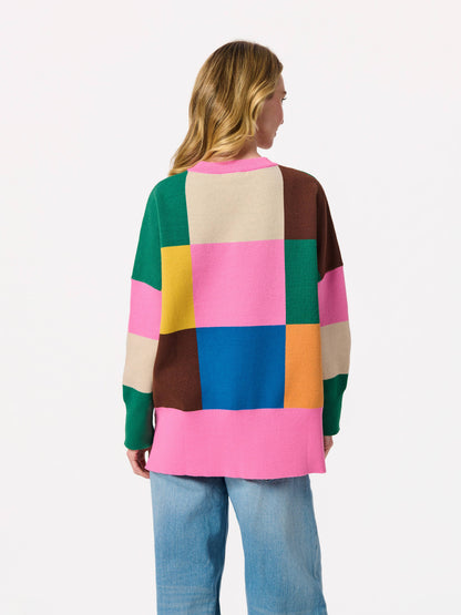 COLOR BLOCK LOOSE FIT SWEATERS, MULTI