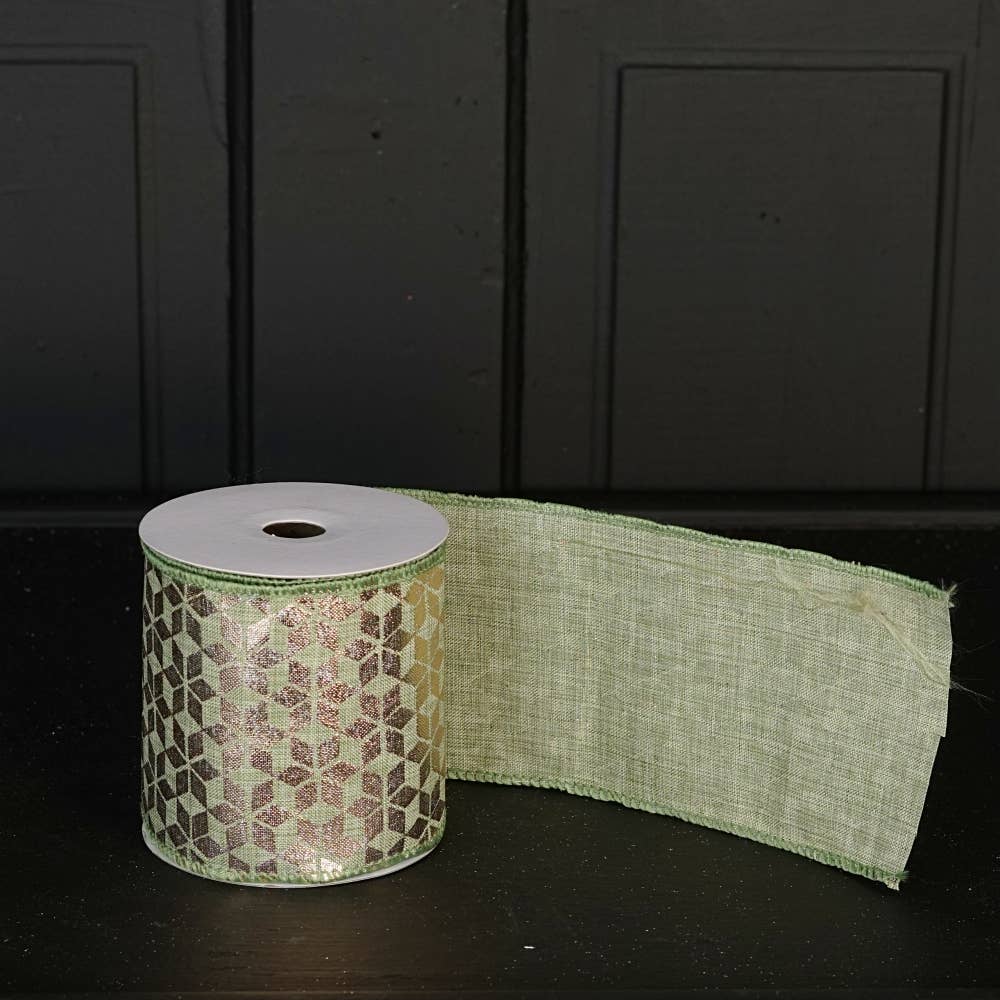 R32933-Wired Ribbon-Teal green w. Golden Hexagon (2.5inW)