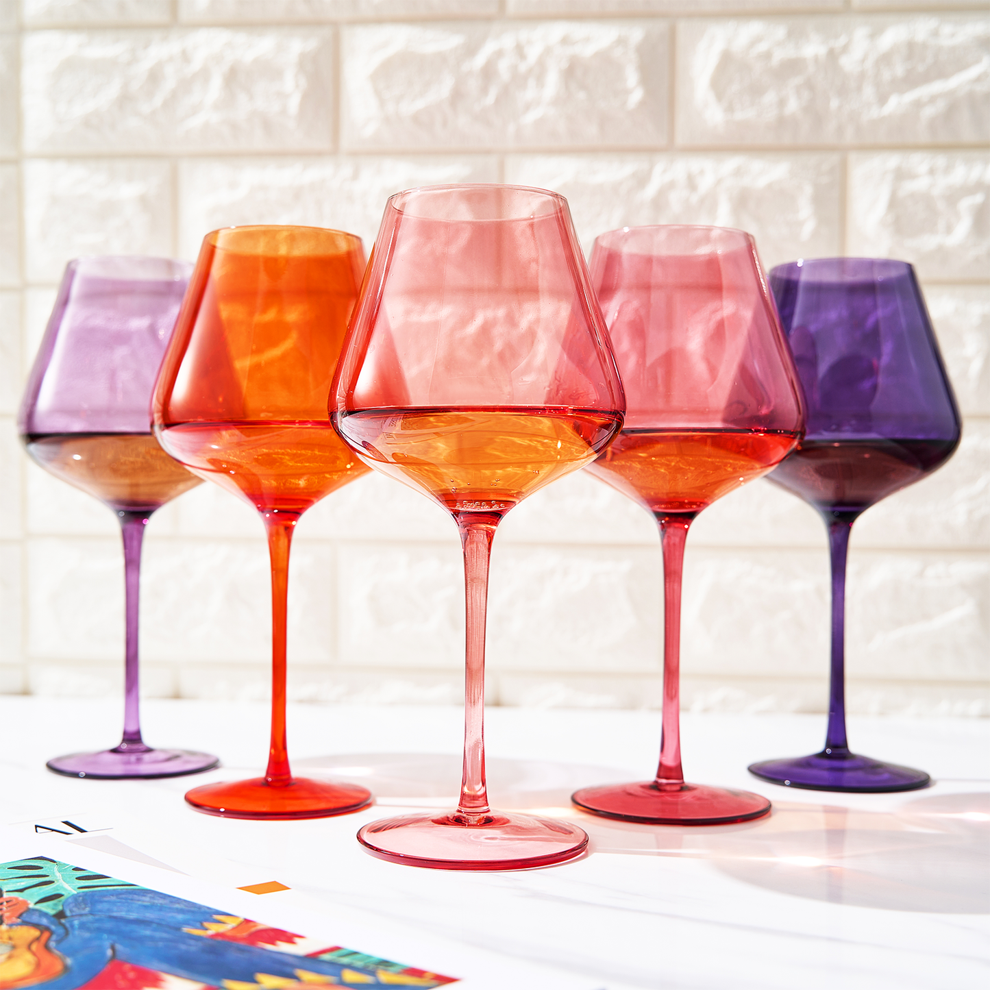 Khen Colored Crystal Wine Glass Set of 5 Large 20 OZ Glasses