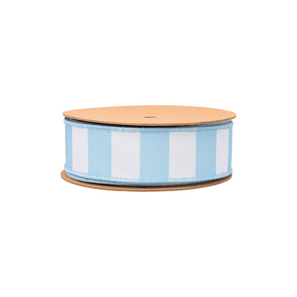 1 1/2" Wired Ribbon | Light Blue Horizontal Stripe w/ Blue Backing| 10 Yard Roll