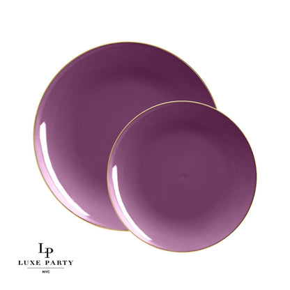 Purple and Gold Plastic Round Plates | 10 Pack