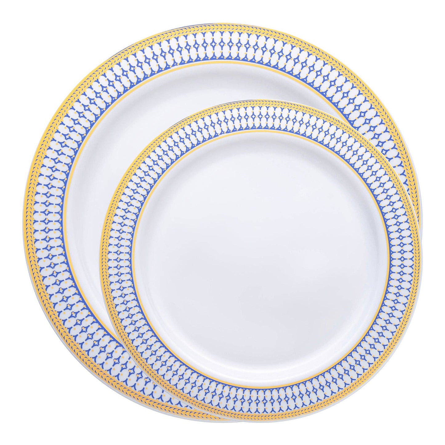 White Blue Gold Chord Rim Dinnerware Value Set - 20 Sets