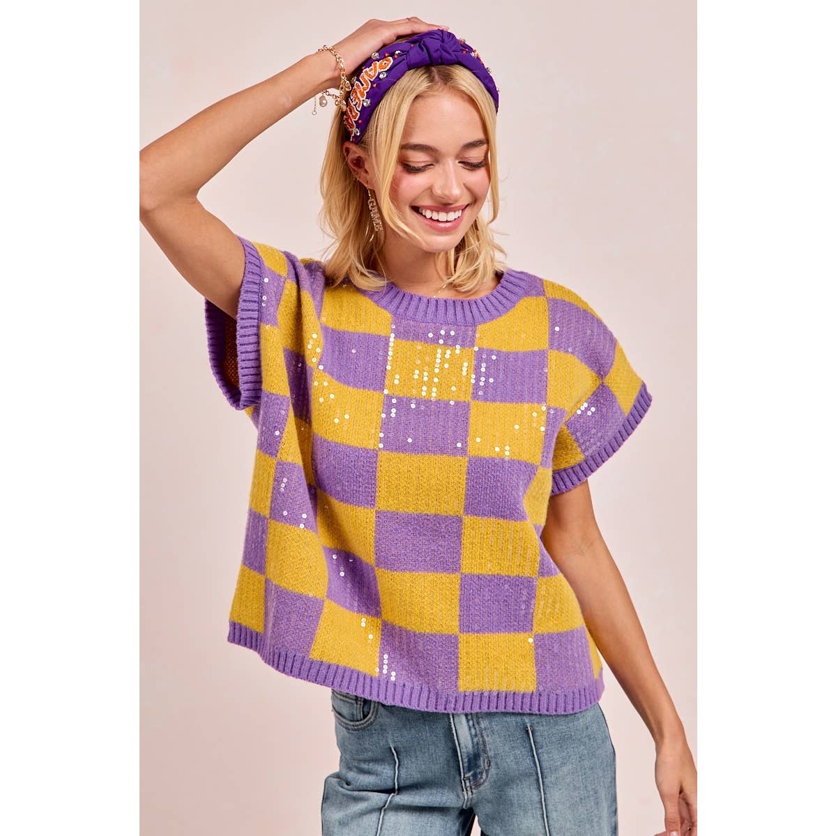 GAMEDAY THEME SEQUIN ALL-OVER SWEATER TOP