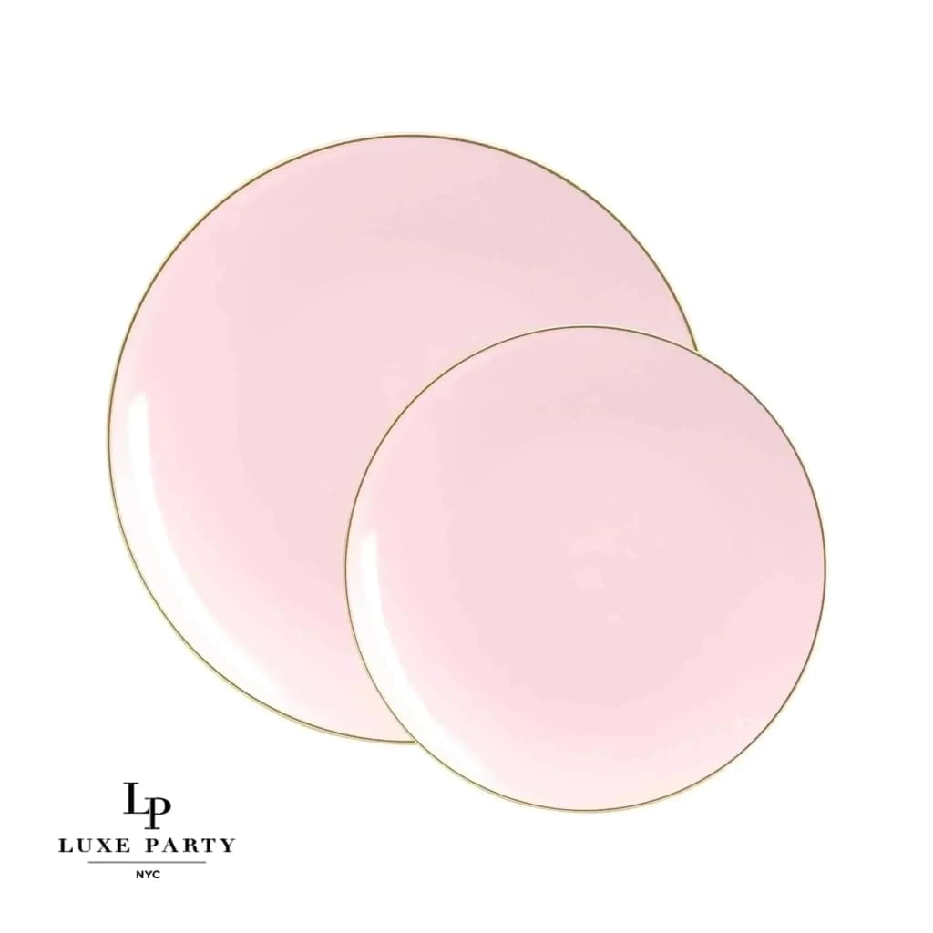 Blush Pink and Gold Round Plastic Plates | 10 Pack