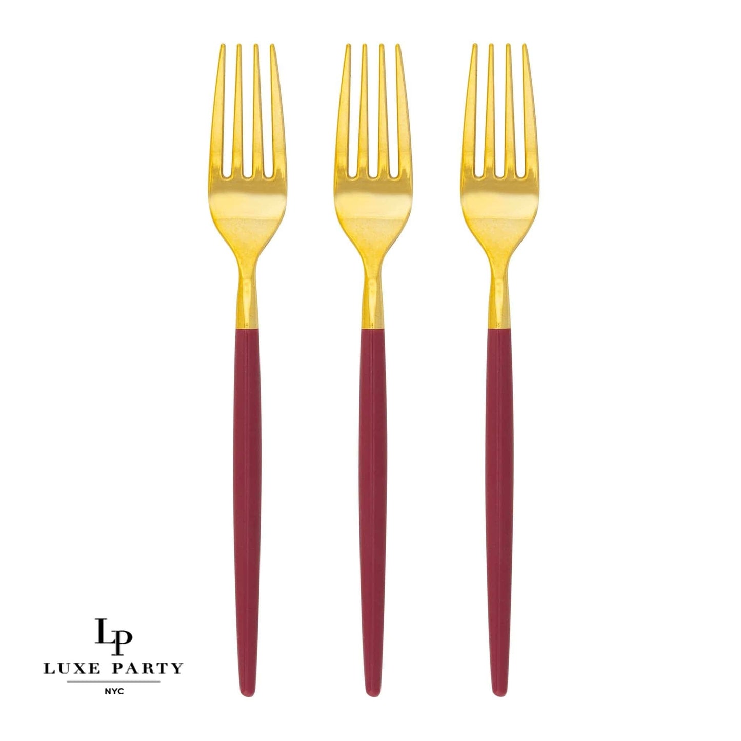 Chic Round Cranberry and Gold Forks | 32 Pieces