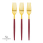 Chic Round Cranberry and Gold Forks | 32 Pieces