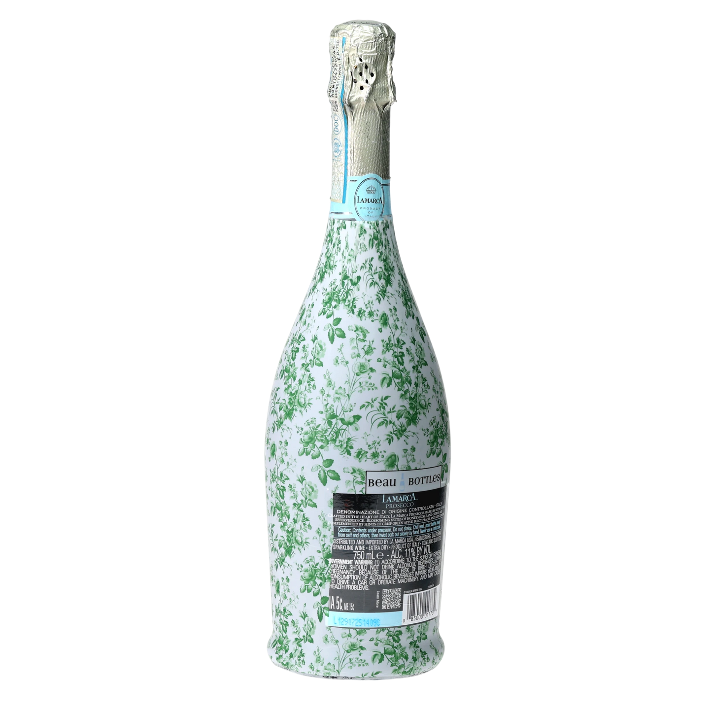 Grandmillennial Green Floral Prosecco Bottle Wrap