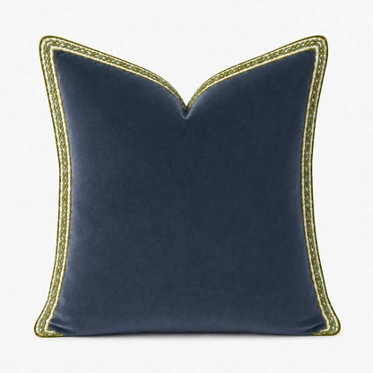 Navy Velvet Pillow with Green Embroidery