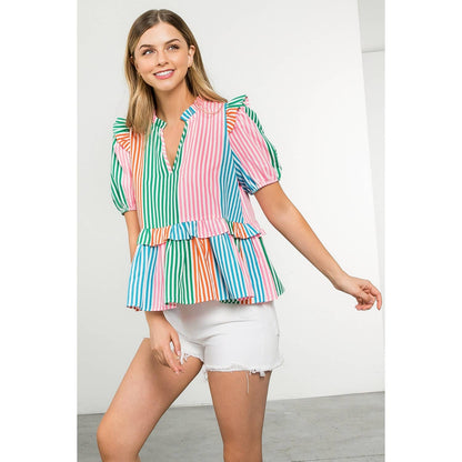 Multicolor Stripe Short Sleeve Top