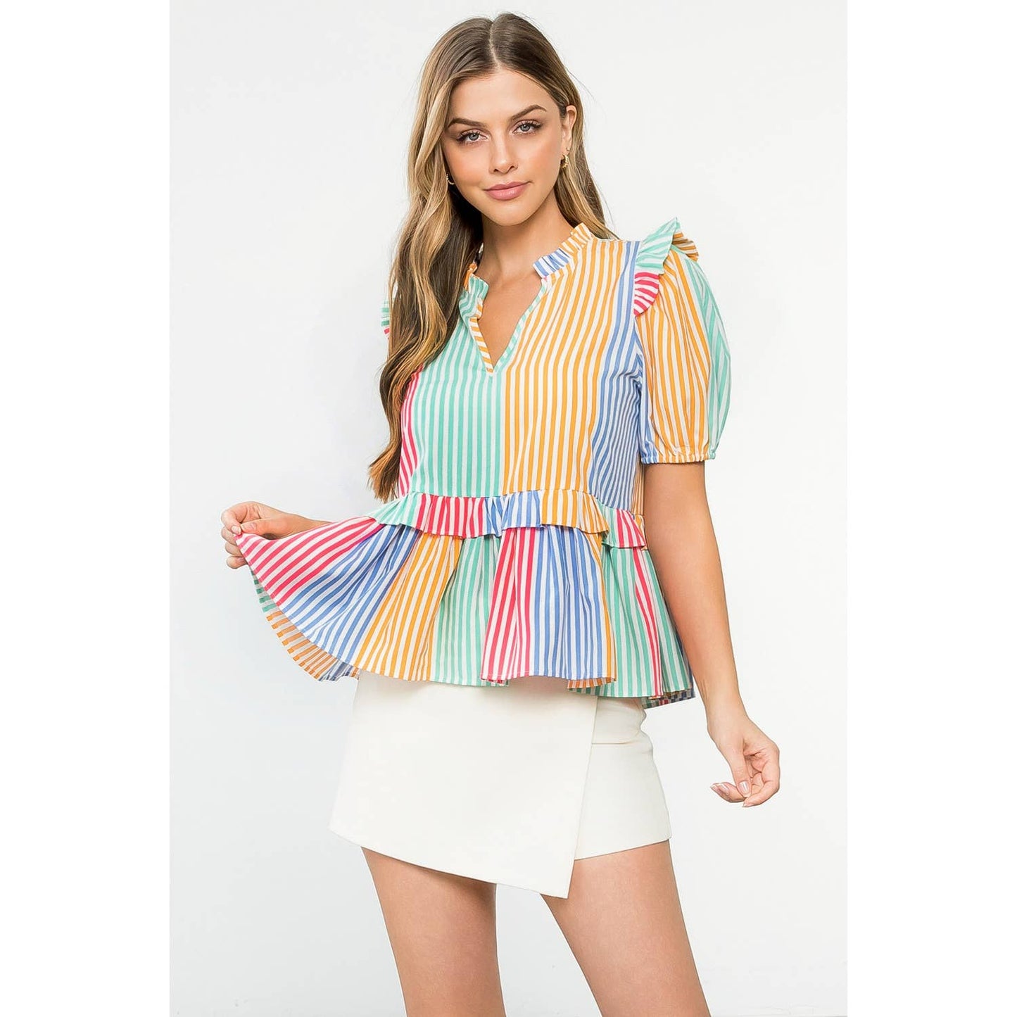 Multicolor Stripe Short Sleeve Top