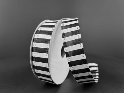 7/8"X10Y    Black Satin with White Stripes Wired 76466-05-21