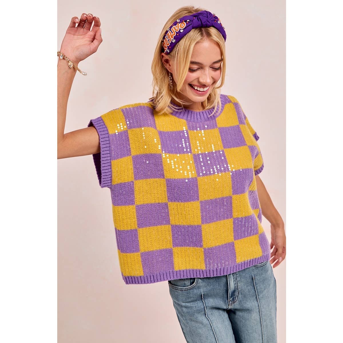 GAMEDAY THEME SEQUIN ALL-OVER SWEATER TOP