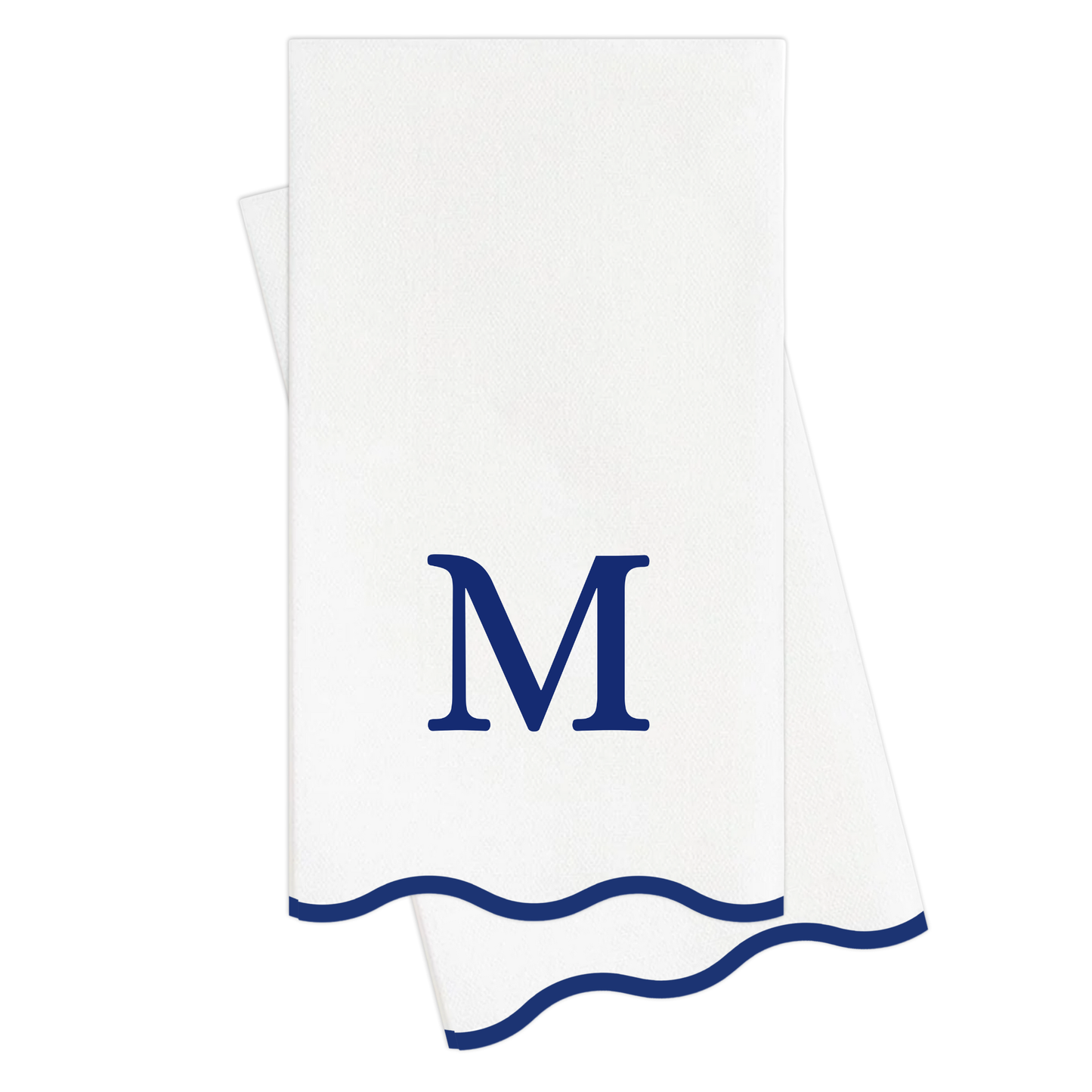 Letter “M” Initials Monogram Paper Napkins - Blue and White Scalloped