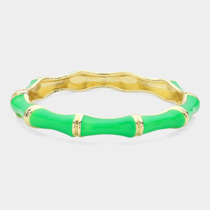 Enamel Bamboo Hinged Bangle Bracelet