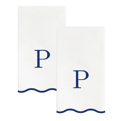 P Initials Letter Monogram Paper Napkins - Blue and White Scalloped