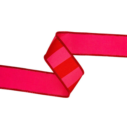 1 1/2" Wired Dupioni Ribbon | Red/Pink Wide Horizontal Stripe | 10 Yard Roll