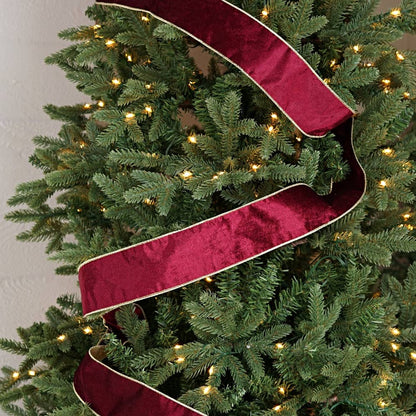 R32981-Wired Ribbon-Burgundy Velvet w. Gold back (4inW)