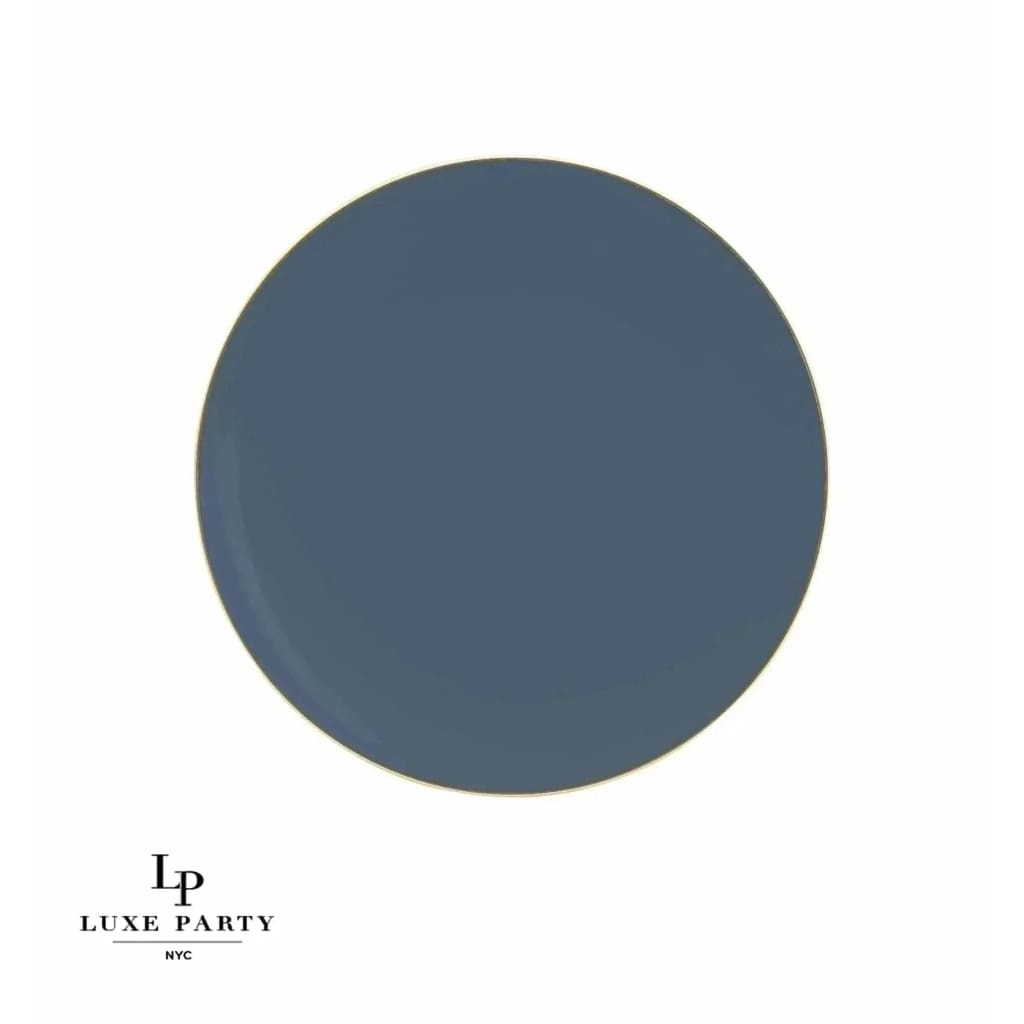 Slate Blue and Gold Round Plastic Plates | 10 Pack