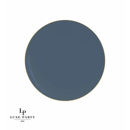 Slate Blue and Gold Round Plastic Plates | 10 Pack