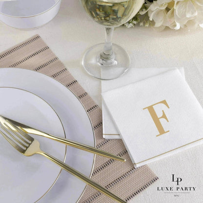 F Gold Monogram Cocktail Paper Napkins | 16 Napkins