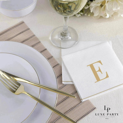 E Gold Monogram Cocktail Paper Napkins | 16 Napkins