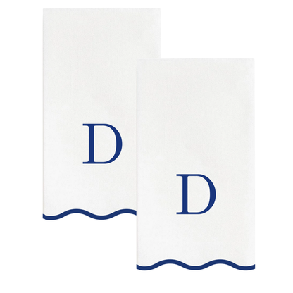 D Initials Letter Monogram Paper Napkins - Blue and White Scalloped