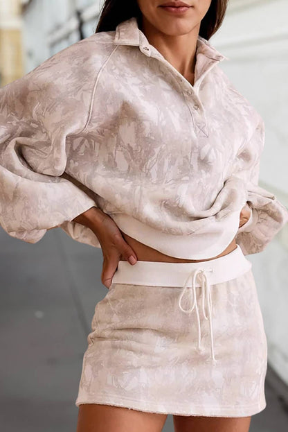 Abstract Balloon Sleeve Pullover Mini Skort Set | S-XL