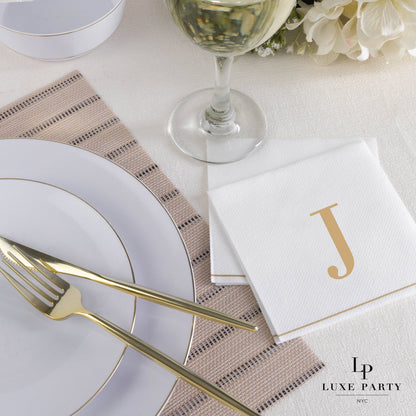 J Gold Monogram Cocktail Paper Napkins | 16 Napkins